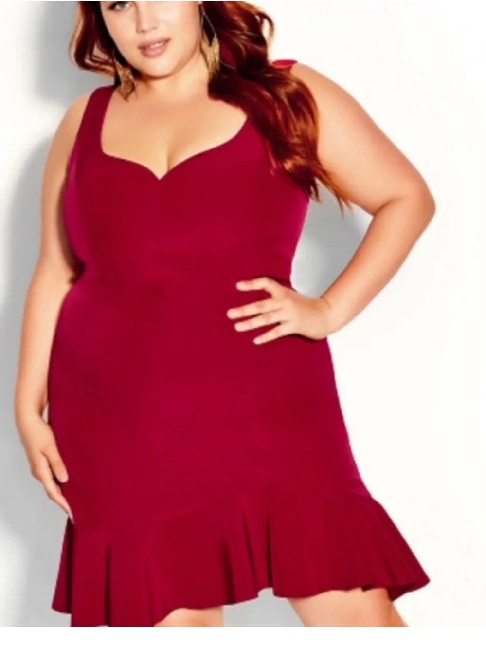 NEW City Chic Bodycon Mini Dress Plus Size 12 Red Flounce Barbiecore Mob Wife